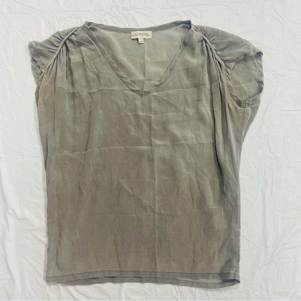 The Podolls - 100% Silk V Neck Blouse Grey Women’s Size X-Small